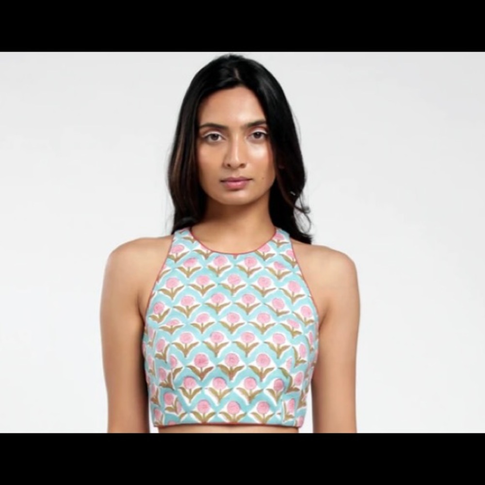 Spring pink and teal button up racer back halter
